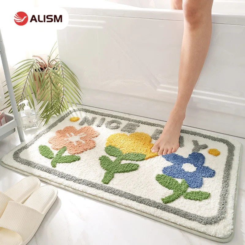 

Modern Simplicity Thickened Flocking Entrance Doormat Daisy Non-slip Water Absorption Bath Mats Toilet Bathroom Floor Carpet Rug