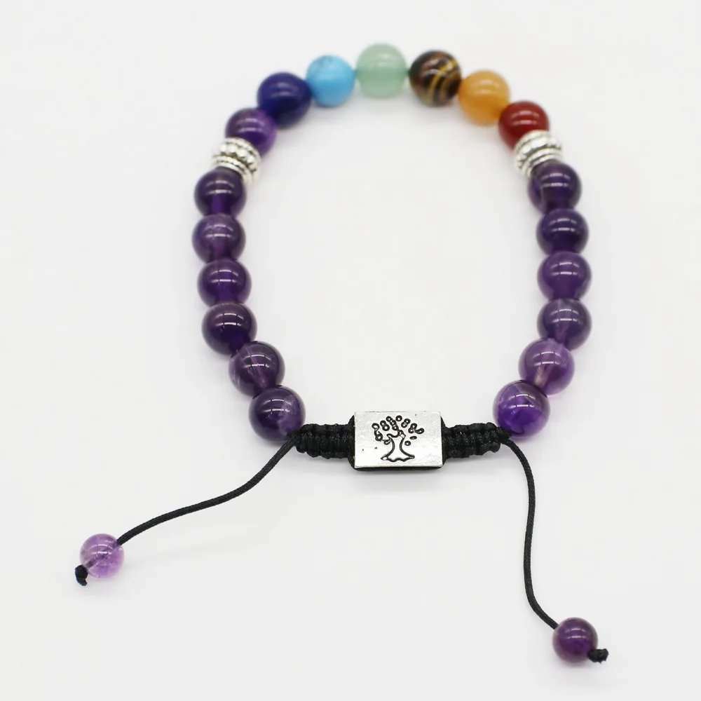 8 мм натуральный камень браслет ручного вязания Регулируемый с matal в Древо жизни