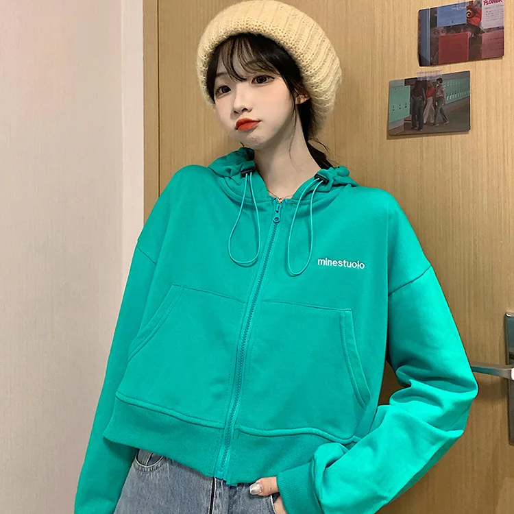 

New Korean Style Trendy Super Popular CEC Hooded Loose Sweater Women 'S Coat Long/Short