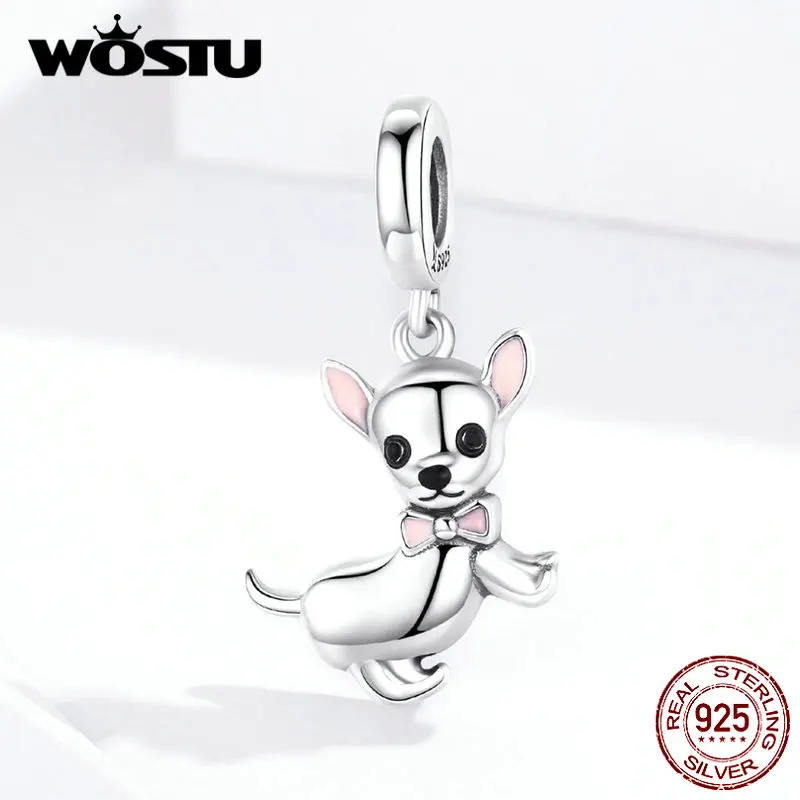 WOSTU подлинный 925 пробы Серебряный браслет для собаки чихуахуа, браслет DIY бусы с подвеской для изготовления ювелирных изделий BKC1317