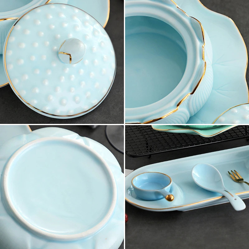 

Phnom Penh Ceramic Lotus Stew Pot With Tray 300ml Egg Steam Bowl Soup Dessert Pot Household Hotel Supply