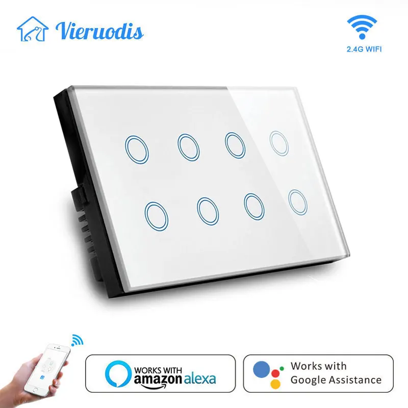 

Tuya Wifi Smart Light Touch Wall Switch Interruptor Glass Panel 8 Gang 147*86mm SmartLife App Compatible With Alexa Google Home