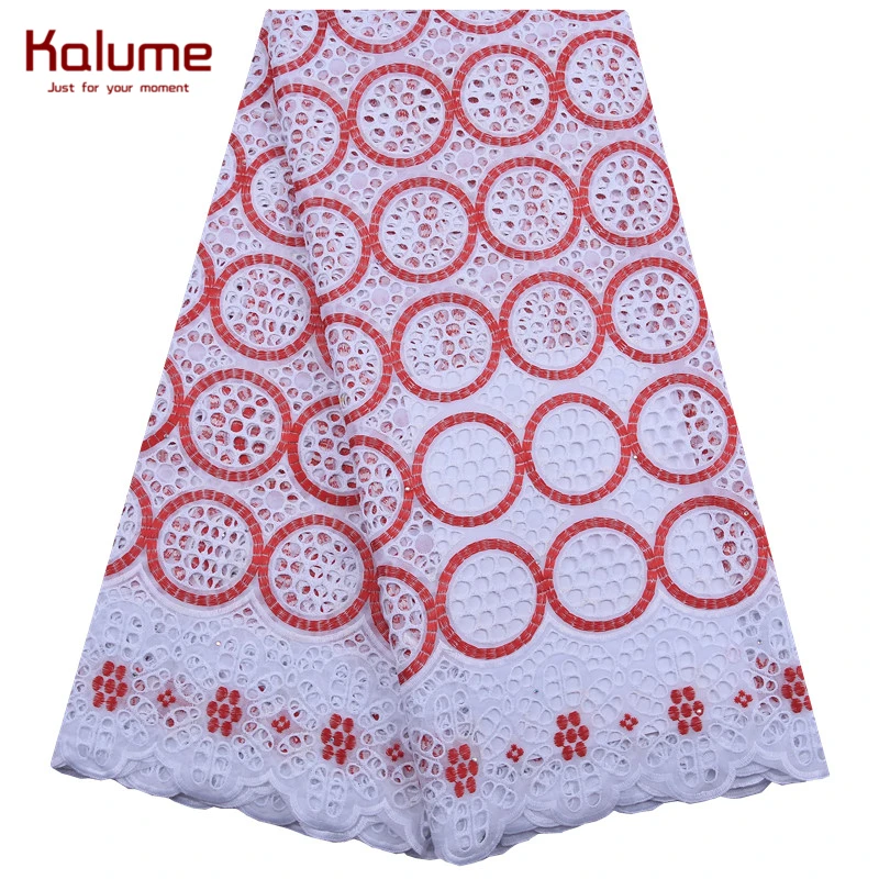 Kalume Orange African Swiss Cotton Lace Fabric With Stones Nigerian Voile Dress For Party 1932 | Дом и сад