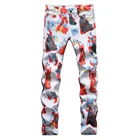 Мужские красивые джинсы с принтом для девочек, модные тонкие Стрейчевые джинсы красного и белого цветов Y2K, брюки