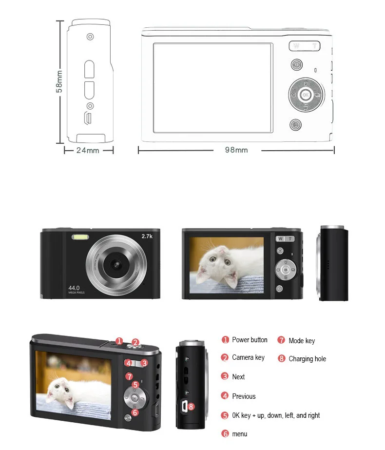 48 Million Pixels Hd Digital Camera 4K Shoot Record Mini Camera 2.8 Inch Screen 16X Zoom Camera with Lanyard Storage Bag enlarge
