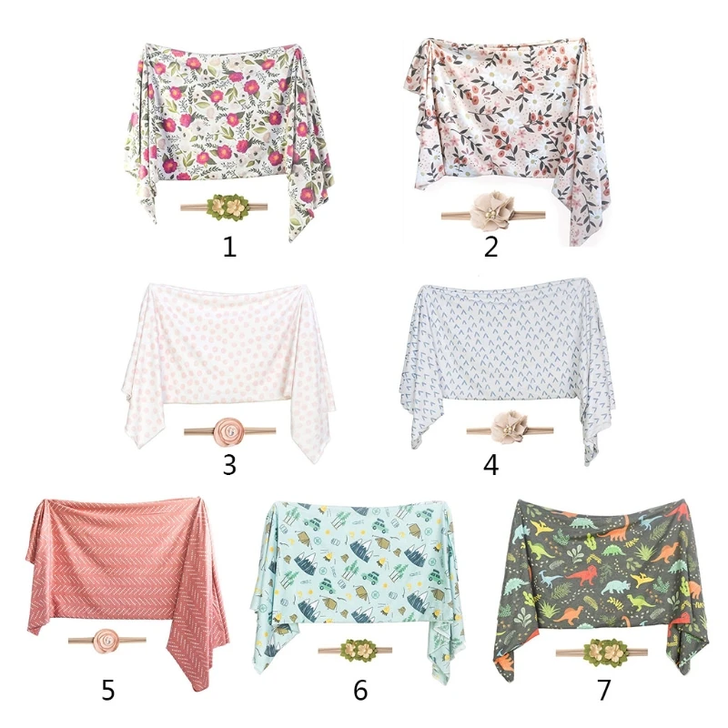 

2 Pcs Newborn Swaddle Wrap+Headband Set Baby Receiving Blanket Hair Band Kit U50F