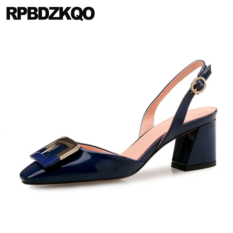 известный Slingback высокие каблуки Квадратный носок Размер 33 женская обувь размер 45