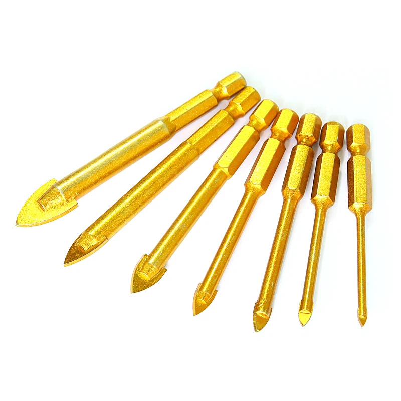 

7pcs Hex Shank Tungsten Carbide Glass Drill Bit Set Titanium Coated Ceramic Tile Hole Cutters Power Tools Hole Drill For Metal