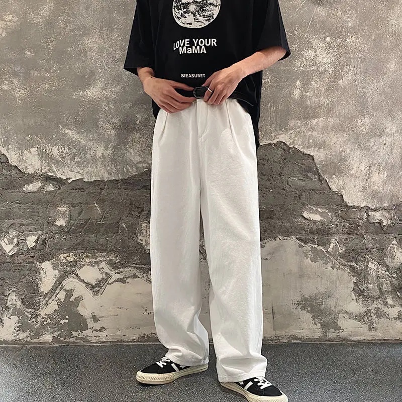

Cotton White Jeans Men's Fashion Casual Wide-leg Jeans Men Streetwear Korean Loose Hip-hop Straight-leg Denim Trousers Mens