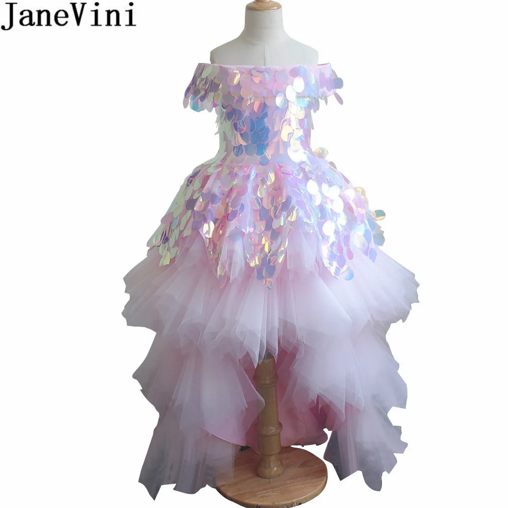 Блестящие Розовые платья для девочек jaevini с большими блестками и цветами