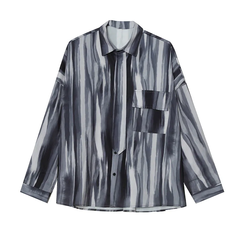 

IEFB Men's Clothing 2021 Spring New Korean False Tie Design Long Sleeve Shirts For Male Oversized Casual Single Breasted Blouse