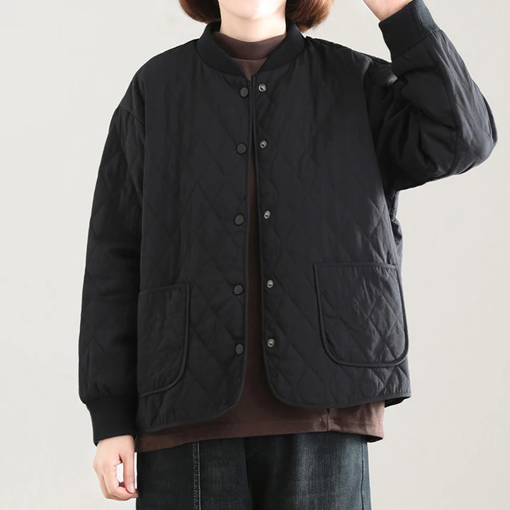 Winter new style literary baseball stand-up collar short quilted rhombus loose coat jacket cotton jacket women  winter jackets