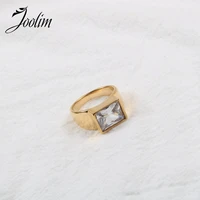 joolim high end gold pvd 2021 new square zircon super flash rings for women stainless steel jewelry wholesale