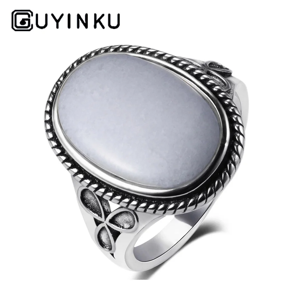 Chalcedony Овальное натуральное халцедоновое кольцо из серебра 925 пробы, свадебные украшения для помолвки для женщин, вечерние подарки на день Святого Валентина, хорошее ювелирное изделие - Цвет камня: Chalcedony