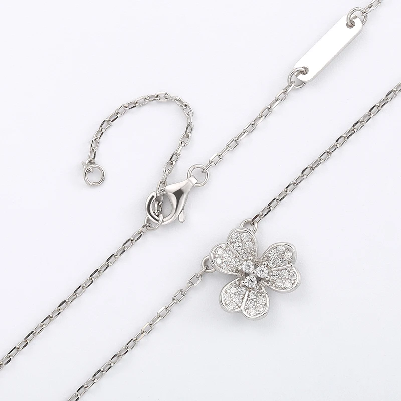 

Floral chokers in sterling silver studded with zircon three-leaf flowers for women's wedding jewelry3