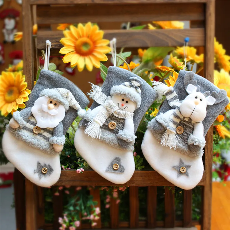 

Family Party Decoration Xmas Stockings Gray Santa Claus Elk Snowman Christmas Tree Decor Ornaments Gift Hanging Decor