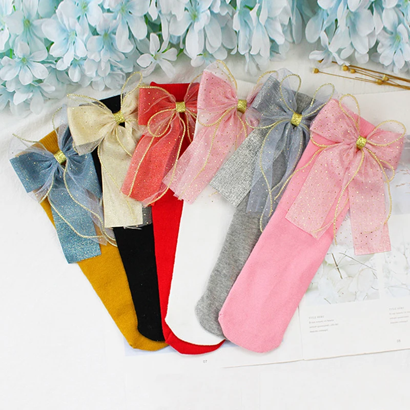 

Children Cotton Socks Knee High Toddlers Girls Sock Big Bows Soft Infant Baby Long Tube Sock Kids School Long Socks