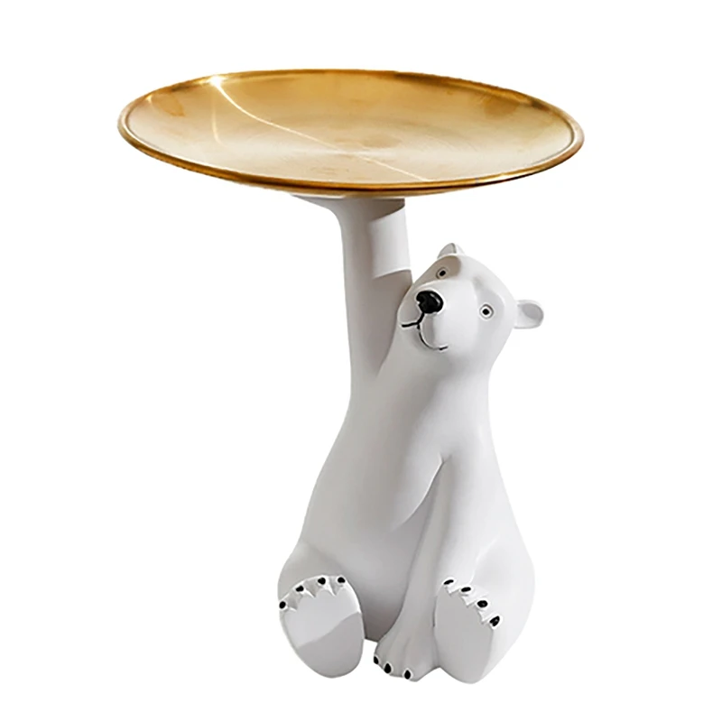 

Cute White Bear Tray Stroage Figurines Home Decor Modern Nordic Resin Ornaments Study Office Desktop Decoration Gift