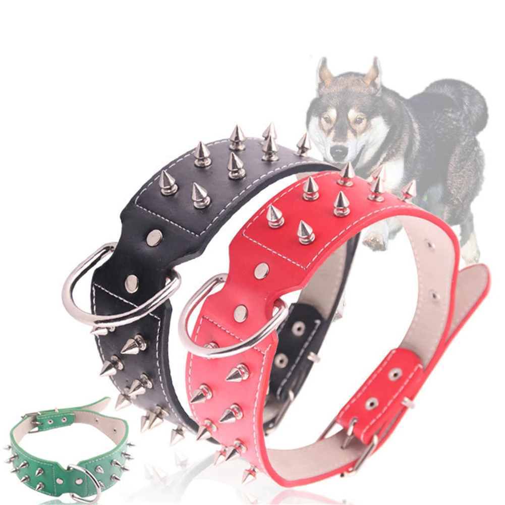 

Anti-Bite Pet Collar Metal Buckle Puppy Neck Strap Spiked Studded Pet Necklace Adjustable PU Leather Punk Rivet Dog Collars