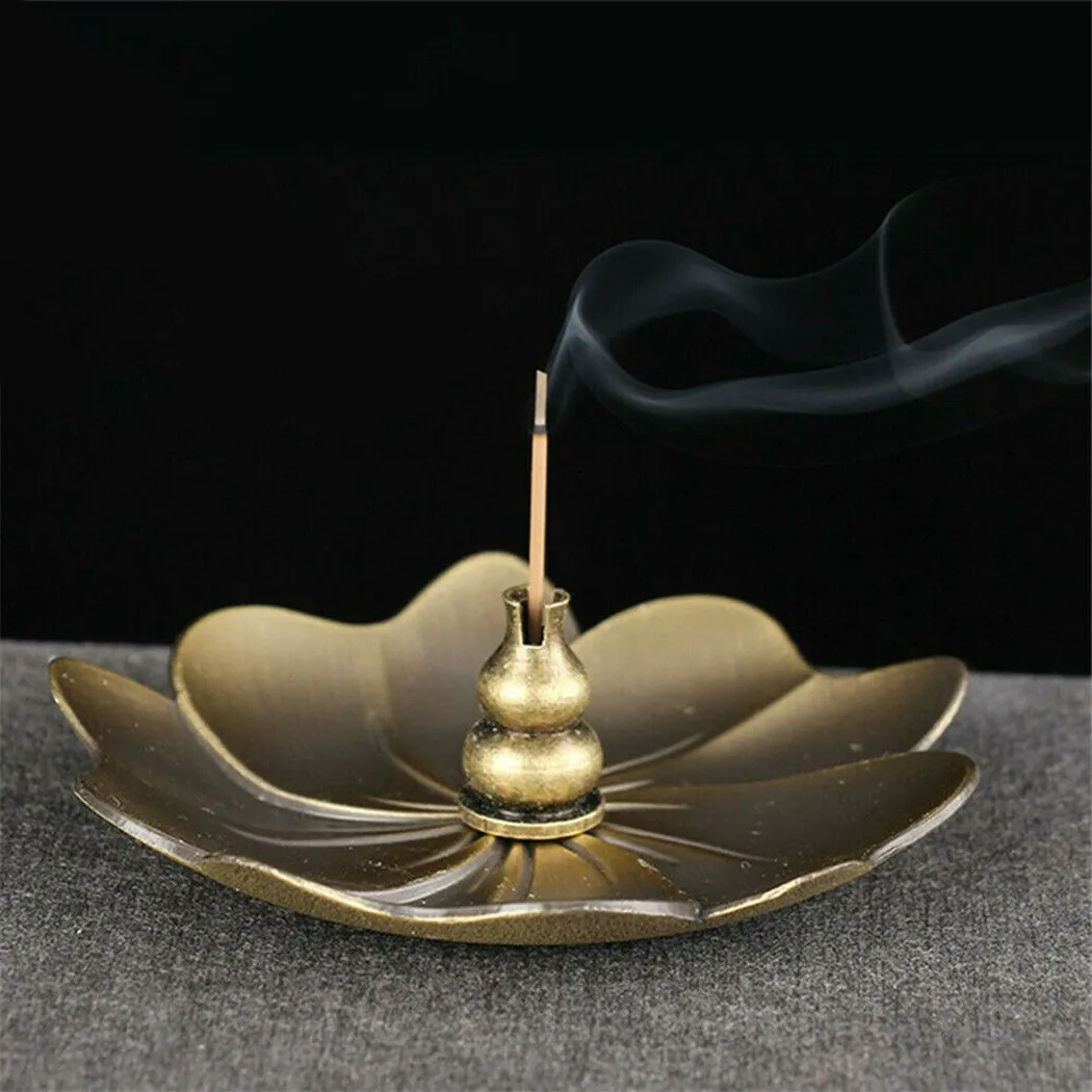 

Metal Crafts Retro Copper Incense Stick Holder Round Plate Buddhism Insense Ash Catcher Joss Cone Insence