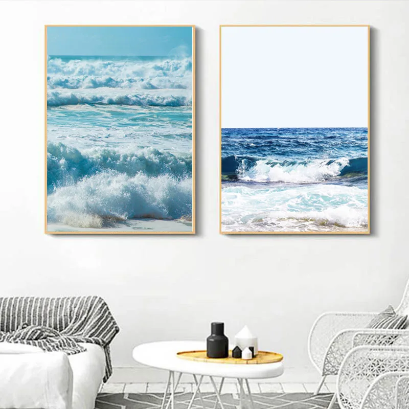 Скандинавское украшение для дома синий океан плакат с волнами холст покраски
