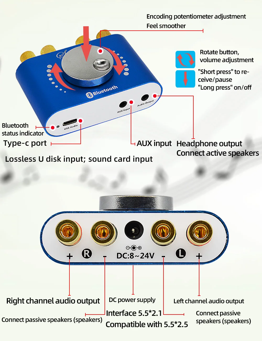 XY KA15H Bluetooth 5 0 Беспроводной аудио цифровой Мощность стерео усилитель доска 20Wx2
