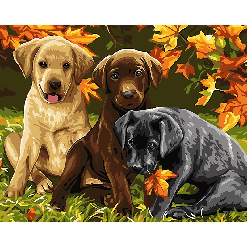Картина маслом Puppys собака картина по номерам для взрослых детей подарок дома