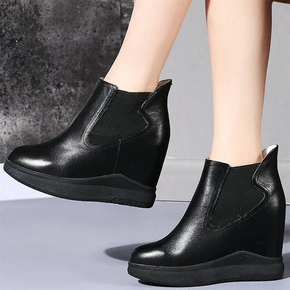 

Platform Pumps Shoes Women Cow Leather Wedges High Heel Vulcanized Shoes Female High Top Round Toe Fashion Sneakers Casual Shoes