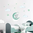 Мультяшный слон Луна звёзды синяя планета наклейки на стену художественные Плакаты для детской спальни интерьер домашний декор