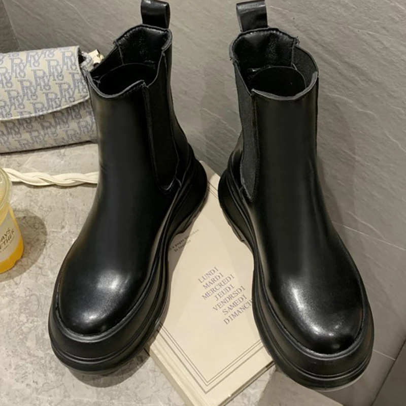 

Woman ANKLE High Boots Platform Boots Shoes Goth Female Booties Long Demonias Chelsea Boots Flat Vintage Genuine Sneakers Size41