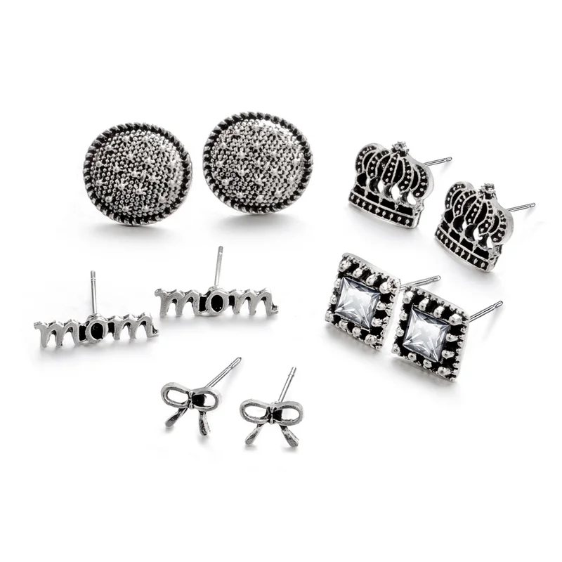 Sindlan 5 пар маленькая корона серьги-гвоздики с бантом набор серьги для мамы буквами