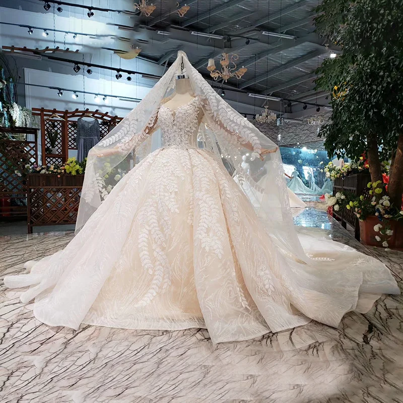 HTL186 2020 new design beauty wedding dresses with detach train full off leaves lace appliques luxury gown veil | Свадьбы и