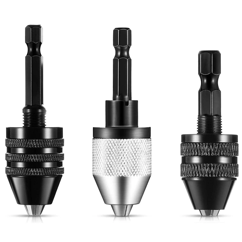 

3 Pcs Keyless Drill Chuck 1/4 Inch Hex Shank Keyless Drill Chuck Converter Drill Adapter for Impact Drill Tool