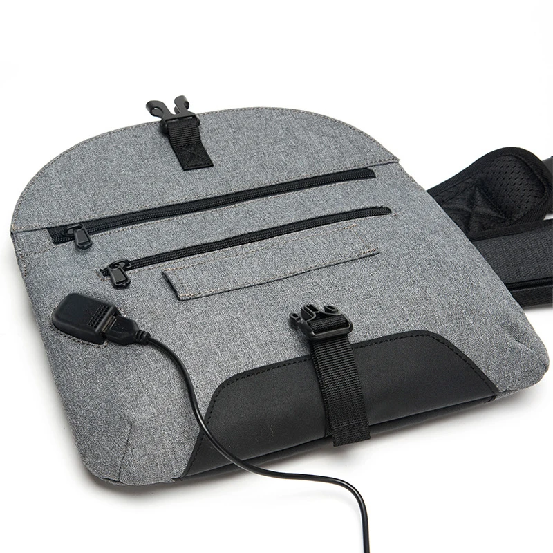 Мужская нагрудная сумка на молнии с usb-портом для путешествий черная