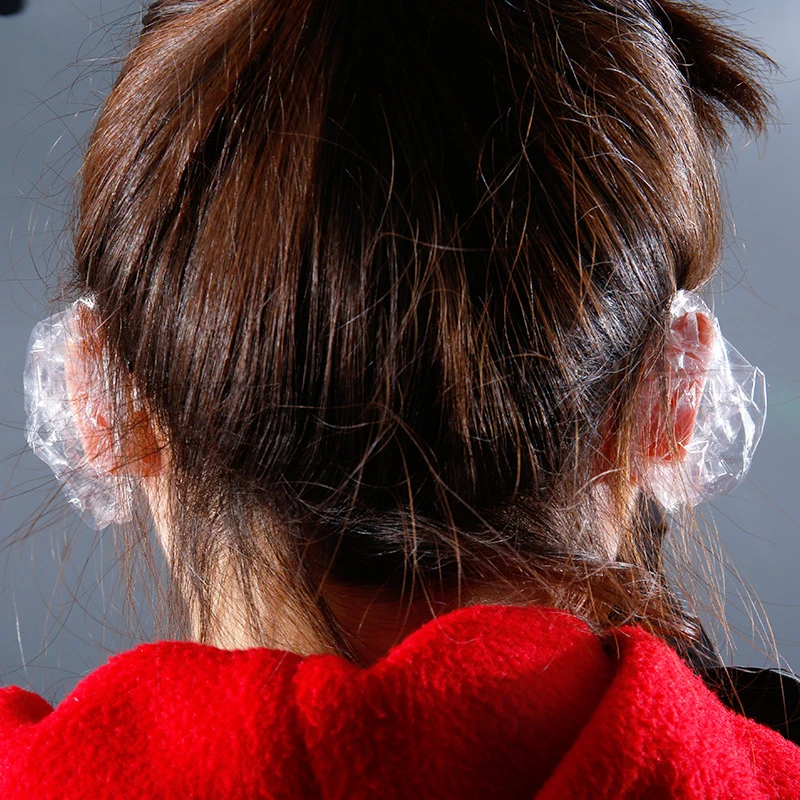 

100pcs Hair Dyeing Earmuffs Disposable Waterproof Transparent Ear Cover Bath Shower Salon Ear Protector Household