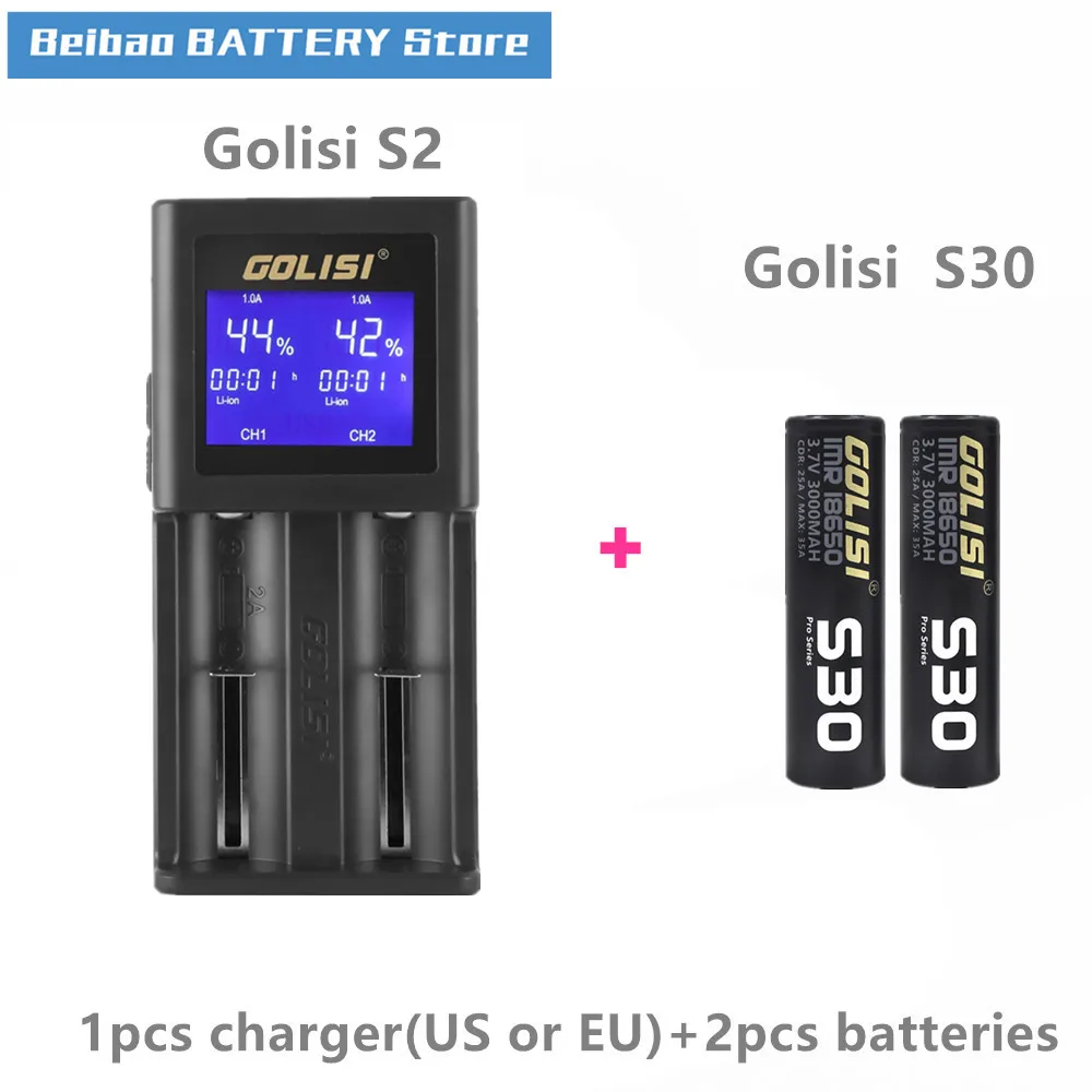 Golisi 2 шт. S30 IMR 18650 3000 мАч аккумуляторная батарея для вейпа с S2 ЖК дисплей