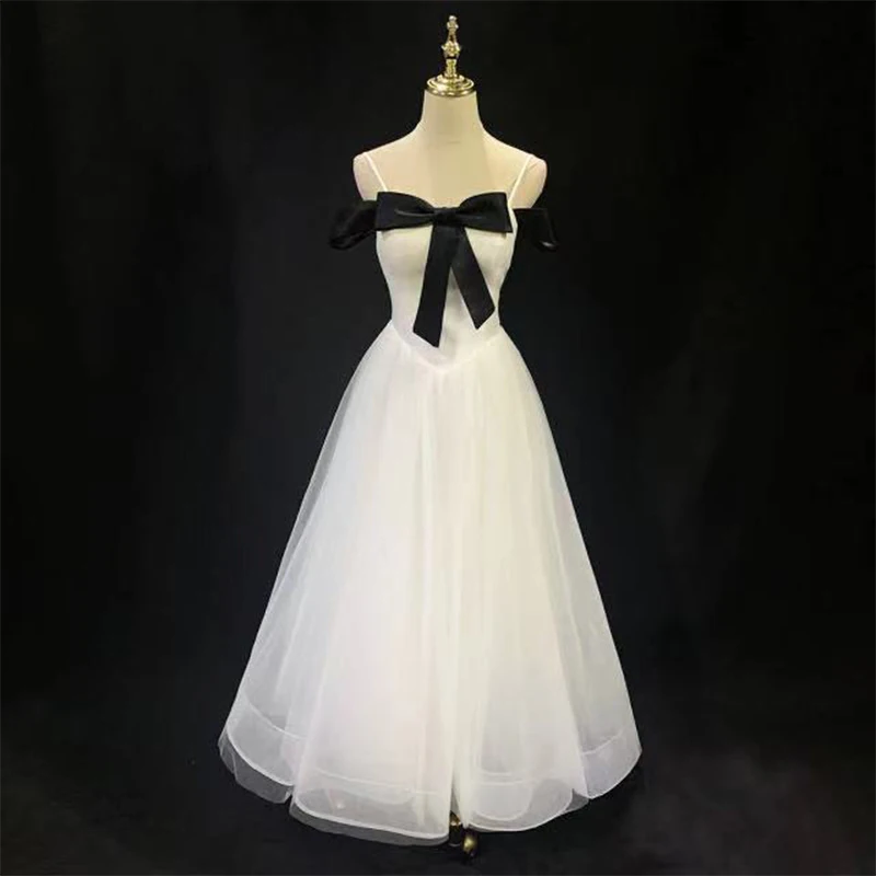 

Женское вечернее платье без рукавов, белое плиссированное платье трапециевидной формы на бретелях-спагетти с бантом, элегантное платье для...
