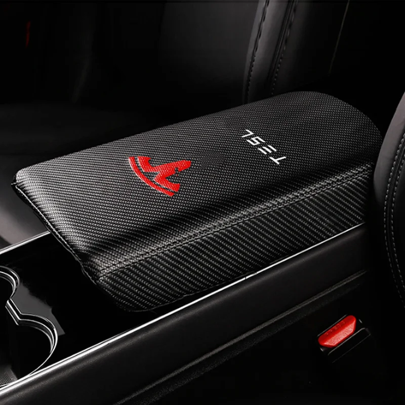 Modification Leather armrest box holster central armrest box protective cover modification for Tesla Model 3 - Название цвета: Carbon Fiber