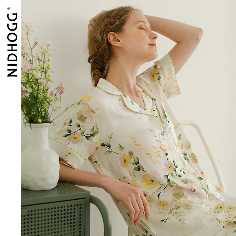 2020 пасторальный стиль атласные лацканы Роза с коротким рукавом пижамы летние