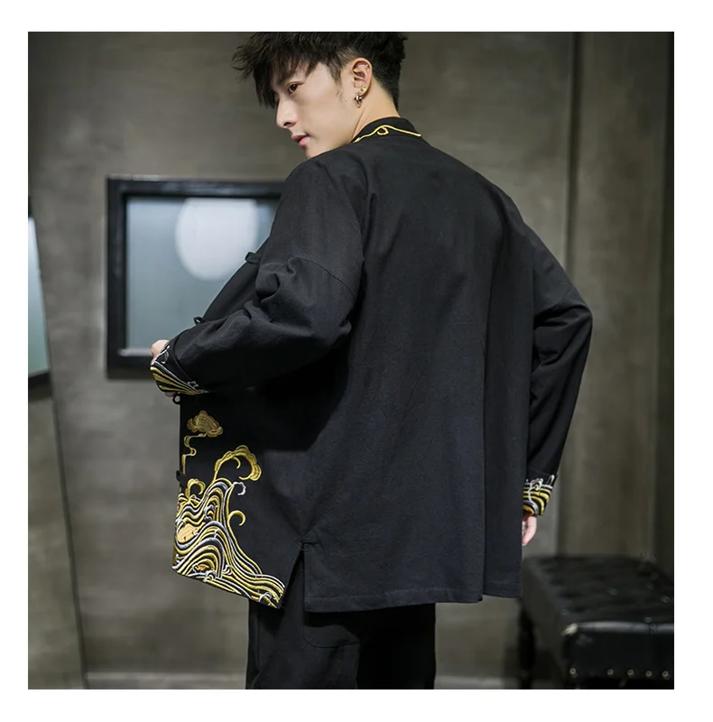 Chinese Style Embroidered Jacket 2021 Cotton Linen Tang Suit Wudang Disc Button Tunic Plus Size Tops Men Cloting | Тематическая