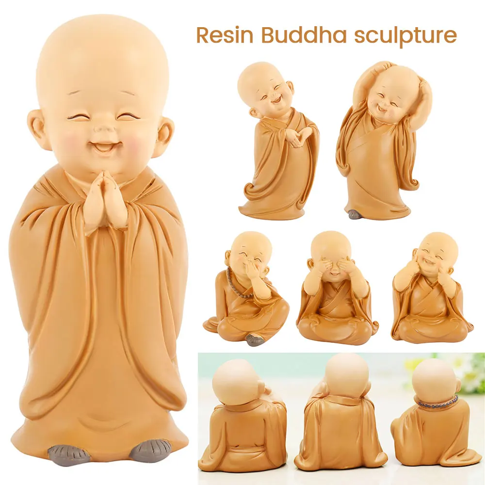 Маленький Монах Скульптура китайский стиль смолы ручной резной Будда статуя