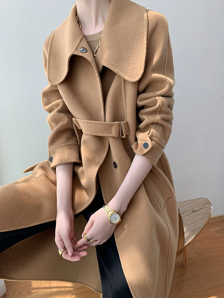 Double Faced Cashmere Overcoat Women's Middle and Long Style Temperament Fashion Autumn and Winter 2021 New Big Lapel Wool