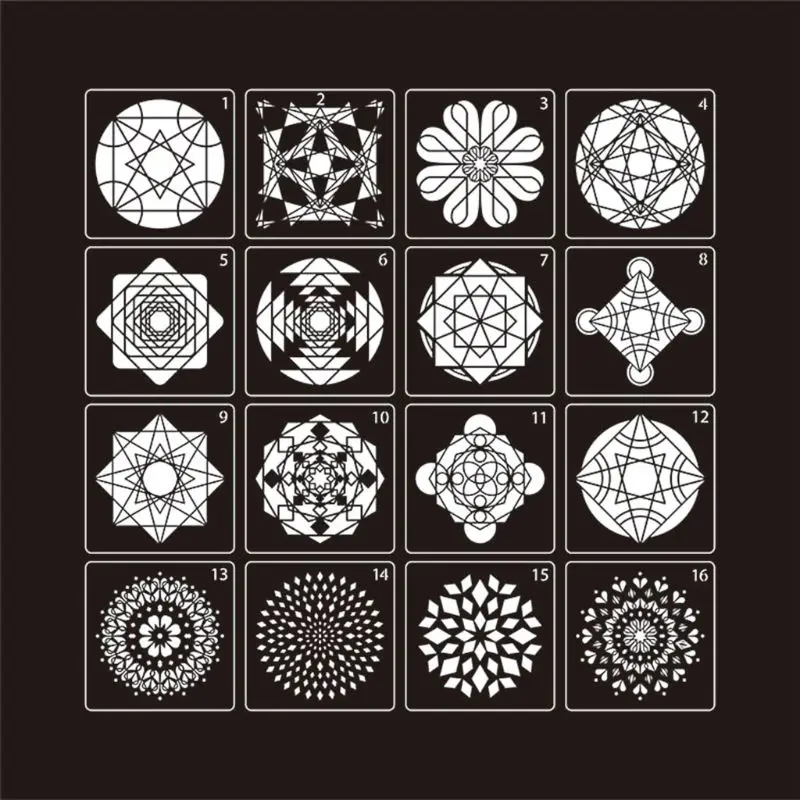

16pcs/set Mandala Stencil Drawing Template Ruler for Painting Board DIY Album K3KB