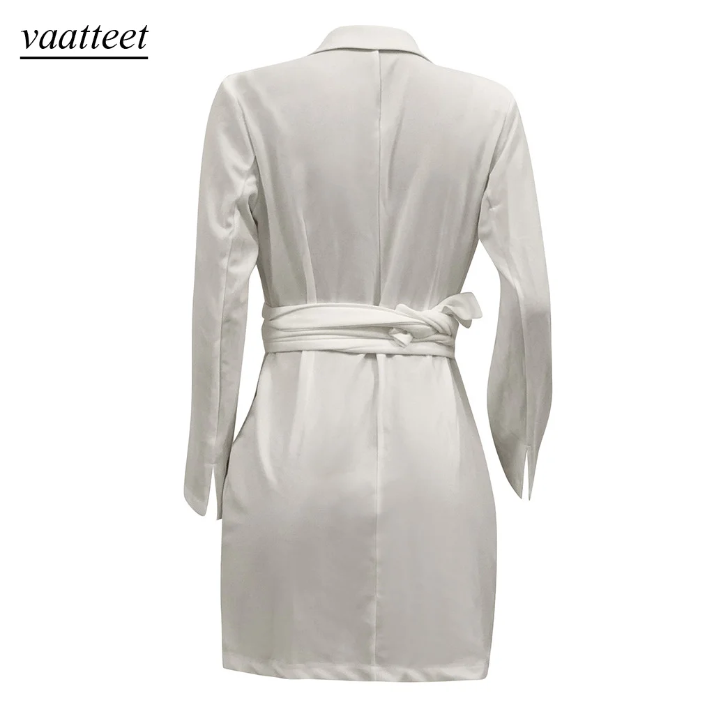 Женский двубортный пиджак длинное Повседневное платье с карманами элегантный