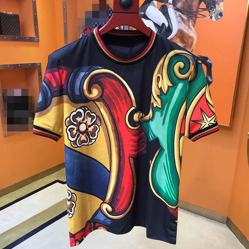 

Best Selling Men's Summer Fashion Printing Short Sleeve Personality Soft Holiday Leisure Sweat-Absorbent T-Shirt