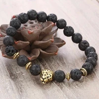 2020 trendy mens black lava stone gold color leopard beaded charm bracelet gift