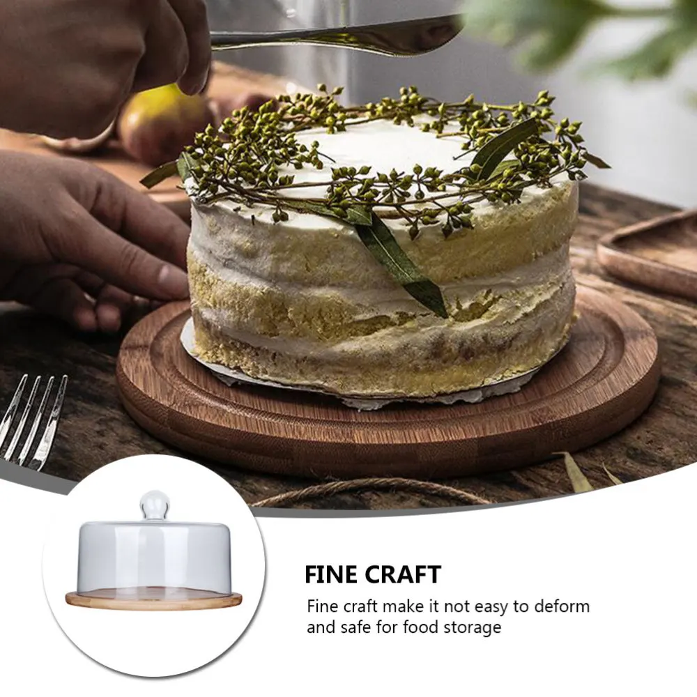 

1 Set of Kitchen Food Hood Cover with Wooden Tray for Cake Dessert