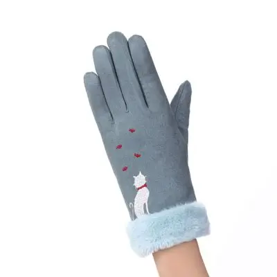 blue Новые зимние женские перчатки митенки с котом женская перчатка Вязаные Варежки женские теплые перчатки и варежки из плюша для девочек hy5796 - Цвет: blue