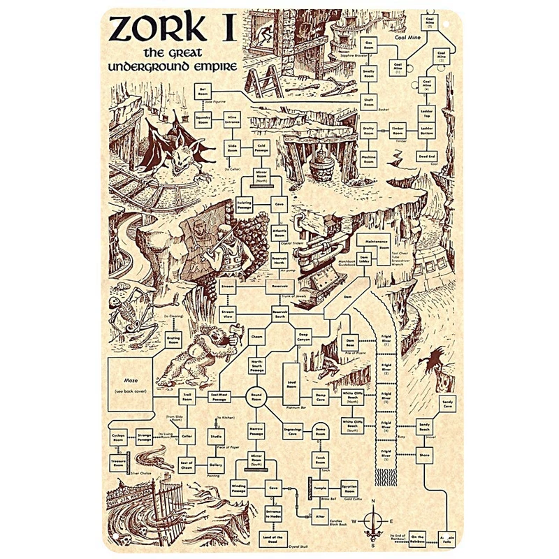 

Zork Map printed Vintage Metal Signs Retro Tin Signs Funny Poster Decor for Bar Pub Club Decoration for Living Room Home