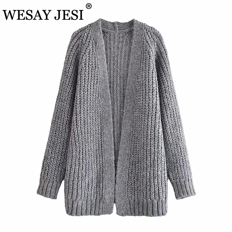 

WESAY JESI ZA Spring Autumn TRAF Women Long Knitting Cardigan Retro Solid Long Sleeve Soft Loose Cardigan Oversized Sweater Coat